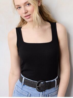 LC Lauren Conrad Black Square-Neck Ribbed Tank